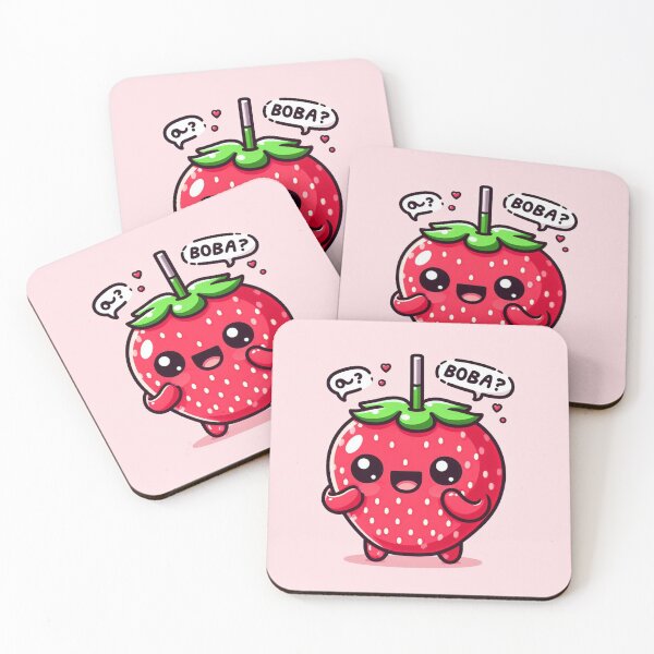 Item preview, adorable Pink and red strawberry kawaii boba tea designed and sold by SaraDatCool.