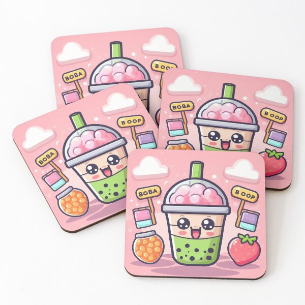 Item preview, pink strawberry bubble tea with stawberry background designed and sold by SaraDatCool.
