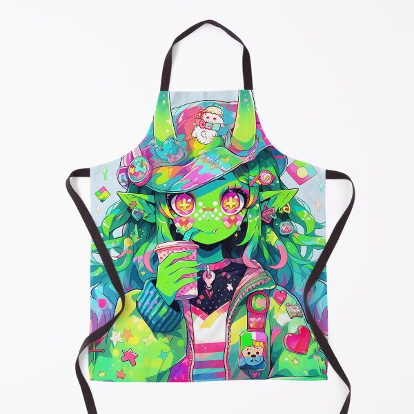 Item preview, Adorable Bright Green Harajuku Orc Anime Girl designed and sold by bubblegoth.