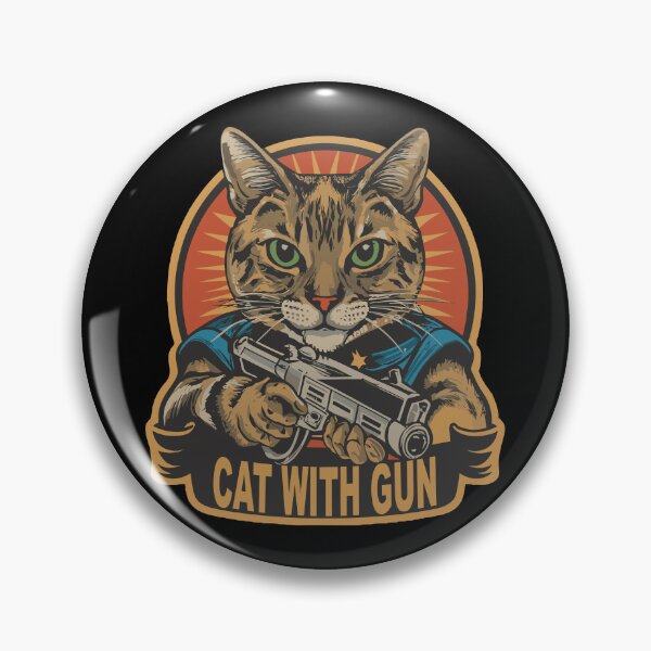 Item preview, cat with gun designed and sold by storefoxmix.