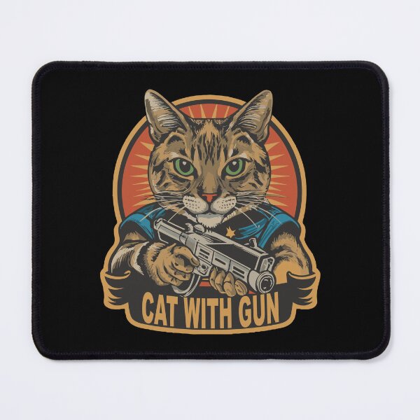 Item preview, cat with gun designed and sold by storefoxmix.