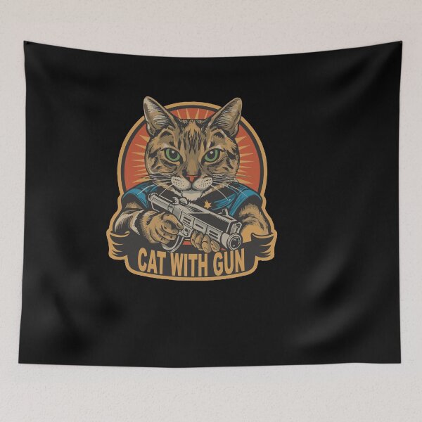 Item preview, cat with gun designed and sold by storefoxmix.