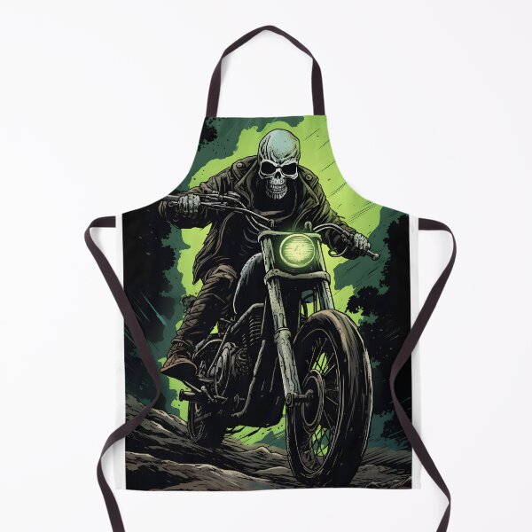 Item preview, A skull riding a bike in vintage style at green environment designed and sold by ArtByNRJ.