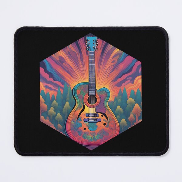 Item preview, Colorful Psychedelic Guitar in Nature with Trees in a Hexagon designed and sold by TreetopStudios.