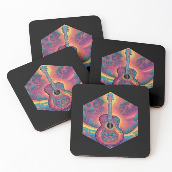 Item preview, Colorful Psychedelic Guitar in Nature with Trees in a Hexagon designed and sold by TreetopStudios.