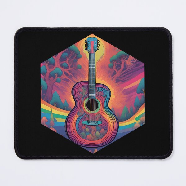 Item preview, Colorful Psychedelic Guitar in Nature with Trees in a Hexagon designed and sold by TreetopStudios.