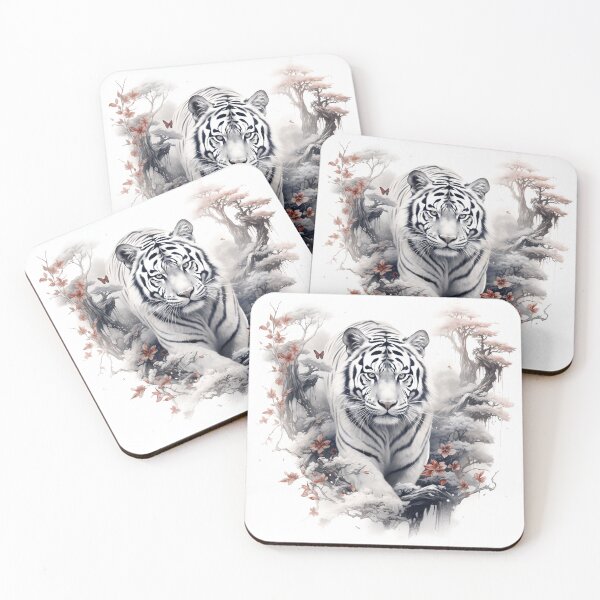 Item preview, stunning white tiger in japanese style print designed and sold by dcrc.