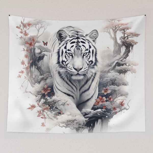 Item preview, stunning white tiger in japanese style print designed and sold by dcrc.