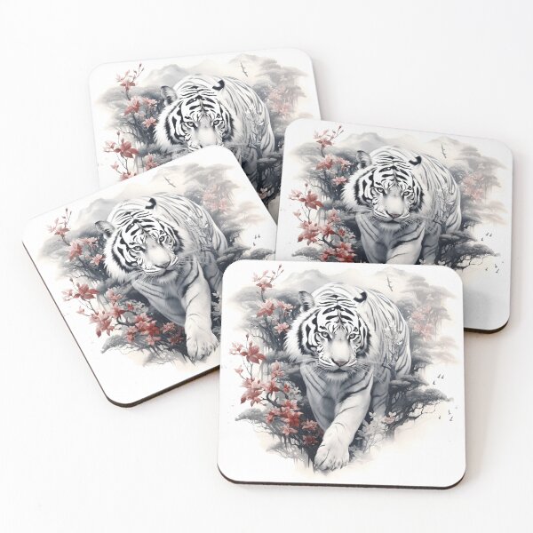 Item preview, stunning white tiger in japanese style print designed and sold by dcrc.