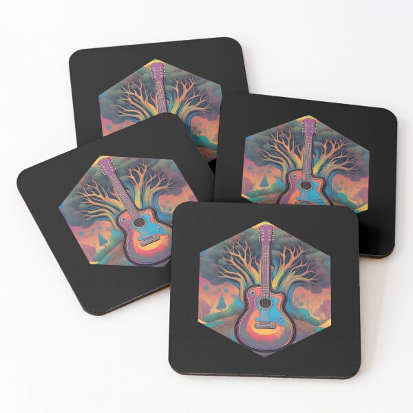 Item preview, Colorful Psychedelic Guitar in Nature with Trees in a Hexagon designed and sold by TreetopStudios.