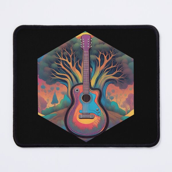 Item preview, Colorful Psychedelic Guitar in Nature with Trees in a Hexagon designed and sold by TreetopStudios.