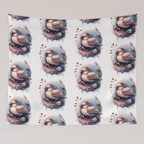 Item preview, Beautiful winter bird with flowers and snow in pastel colors designed and sold by EdeniaArtStudio.