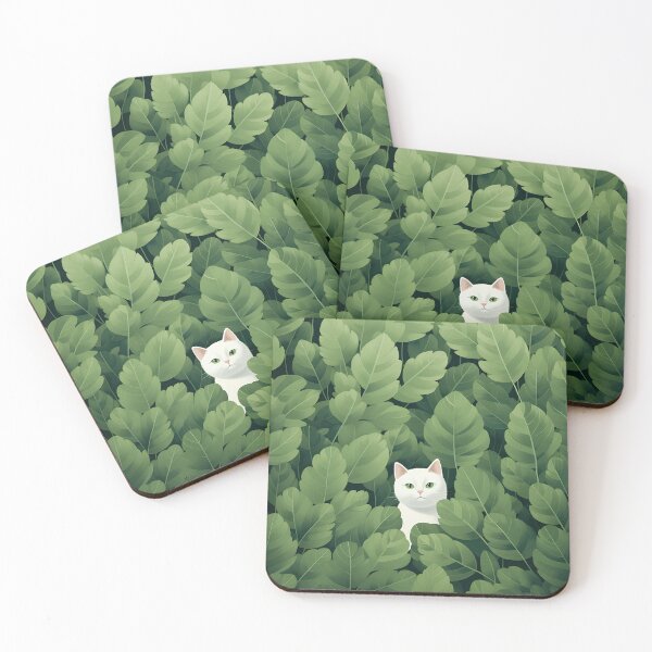 Item preview, White cat in leaves designed and sold by sakurashorty.