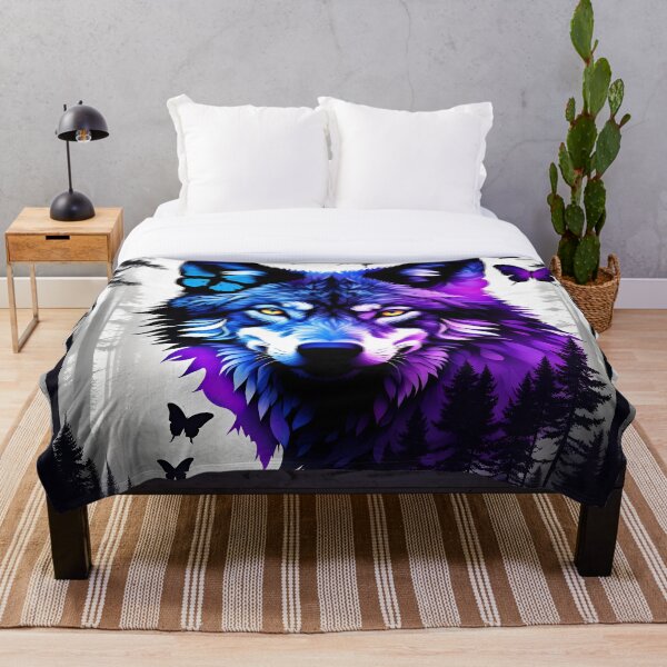 Item preview, Purple-hue wolf with butterflies in a forest (double-exposure). designed and sold by Zen-Hues.