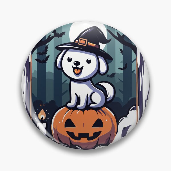 Item preview, “Treat or Trick”/carved pumpkin and dog dressed as a witch designed and sold by yensyriv.