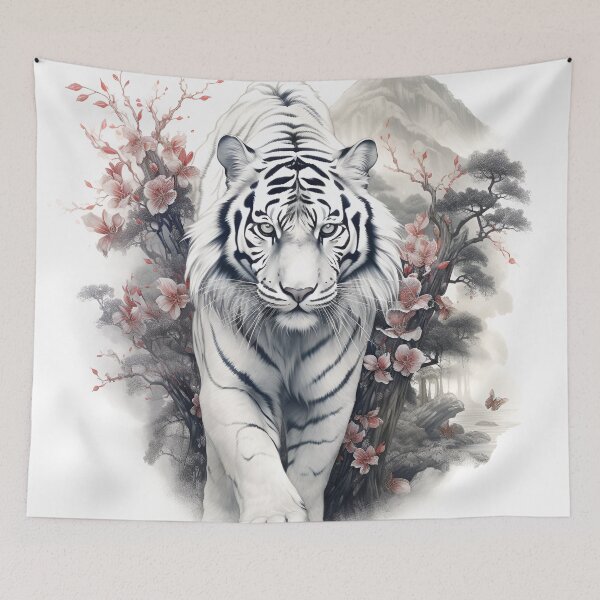 Item preview, Stunning white tiger in japanese style print designed and sold by dcrc.