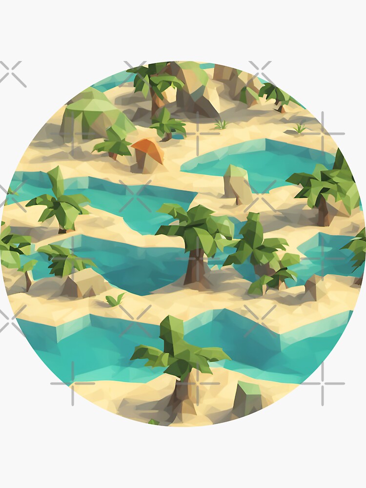 Thumbnail 3 of 3, Sticker, Low Poly Tropical Palm Trees Abstract Beach Holiday designed and sold by inspire-gifts.