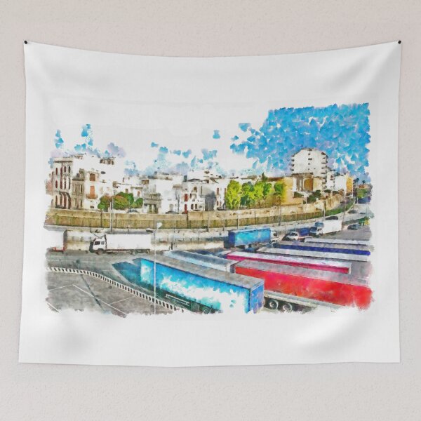 Item preview, Truck parking at the port with cityscape designed and sold by Giuseppe Cocco.
