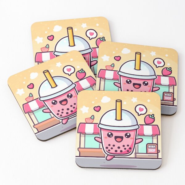 Item preview, stawberry banada bubble tea with boba shop designed and sold by SaraDatCool.