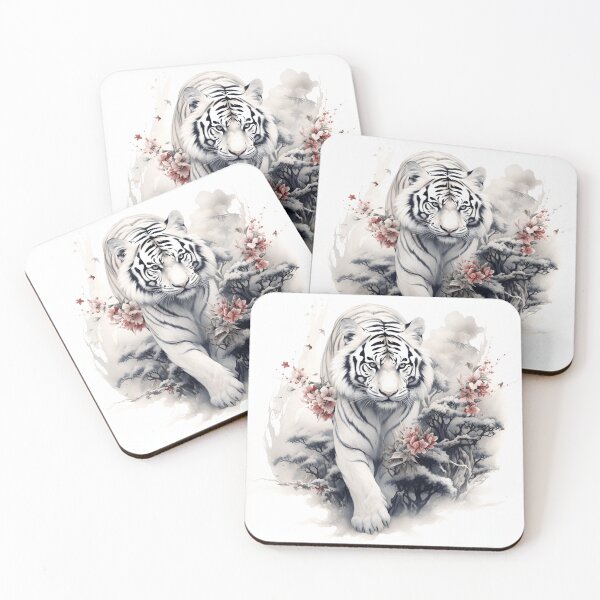 Item preview, stunning white tiger in japanese style print designed and sold by dcrc.