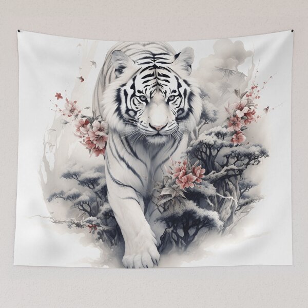 Item preview, stunning white tiger in japanese style print designed and sold by dcrc.