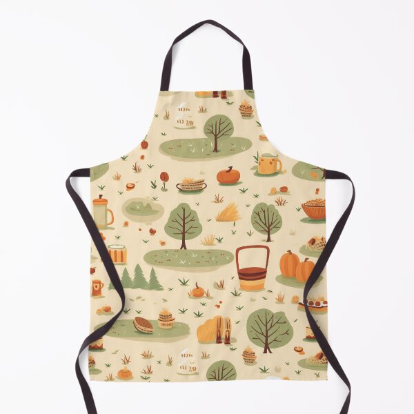 Aperçu de l'œuvre Motif cottagecore de pique-nique automnal en forêt, crème et vert créée et vendue par DefauItCube.