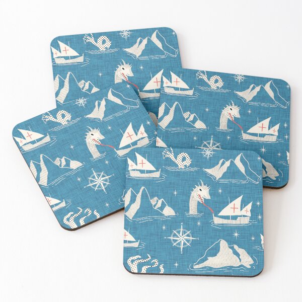 Item preview, Medieval Nautical Sea Creatures Map Blue designed and sold by susycosta.