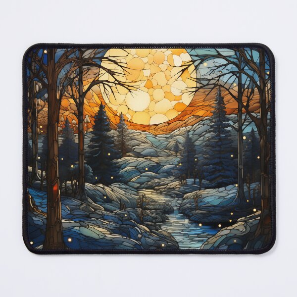 Item preview, Stained Glass Full Moon Over Snowy Forest designed and sold by Matt's Artificial Nature.