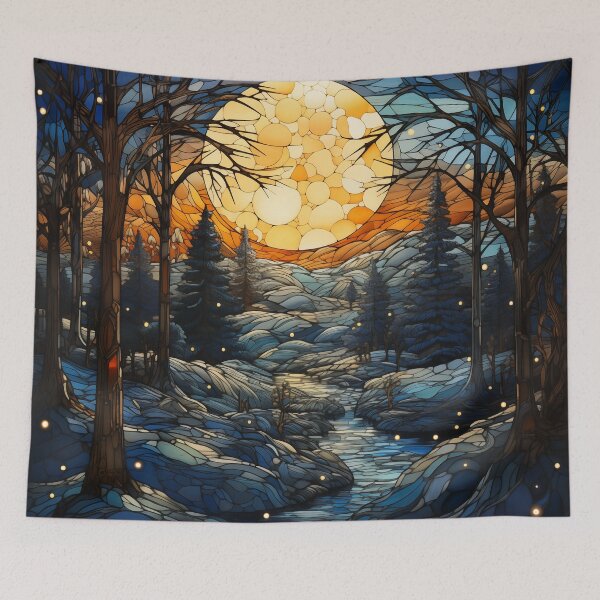 Item preview, Stained Glass Full Moon Over Snowy Forest designed and sold by Matt's Artificial Nature.