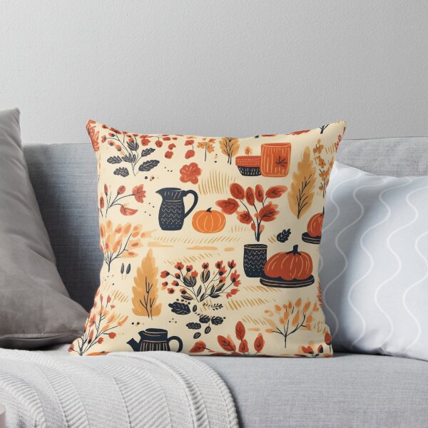 Item preview, Cottagecore pattern of autumnal forest picnic, cream and orange designed and sold by DefauItCube.