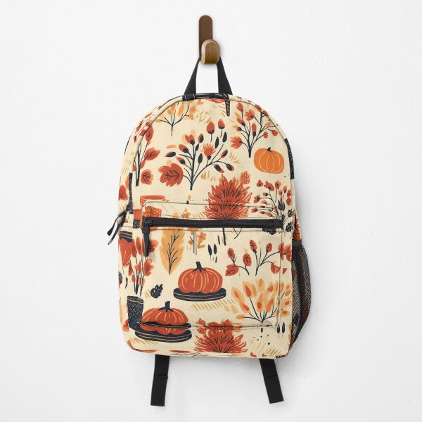 Item preview, Cottagecore pattern of autumnal forest picnic, cream and orange designed and sold by DefauItCube.
