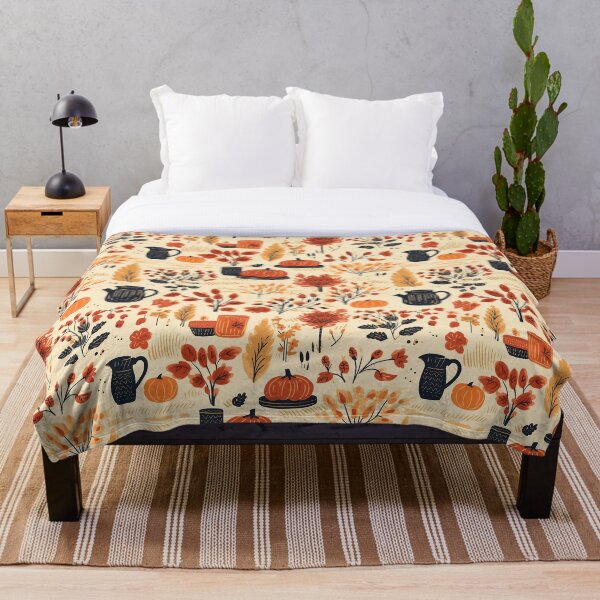 Item preview, Cottagecore pattern of autumnal forest picnic, cream and orange designed and sold by DefauItCube.