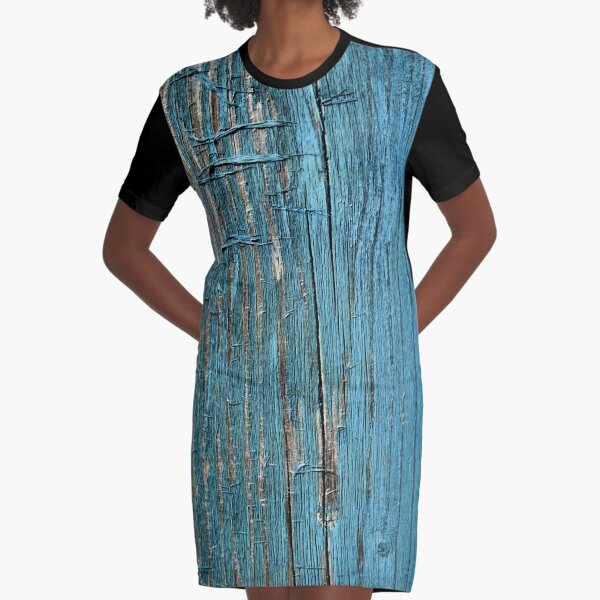 Rustic wood effect shabby print in turquoise Graphic T-Shirt Dress