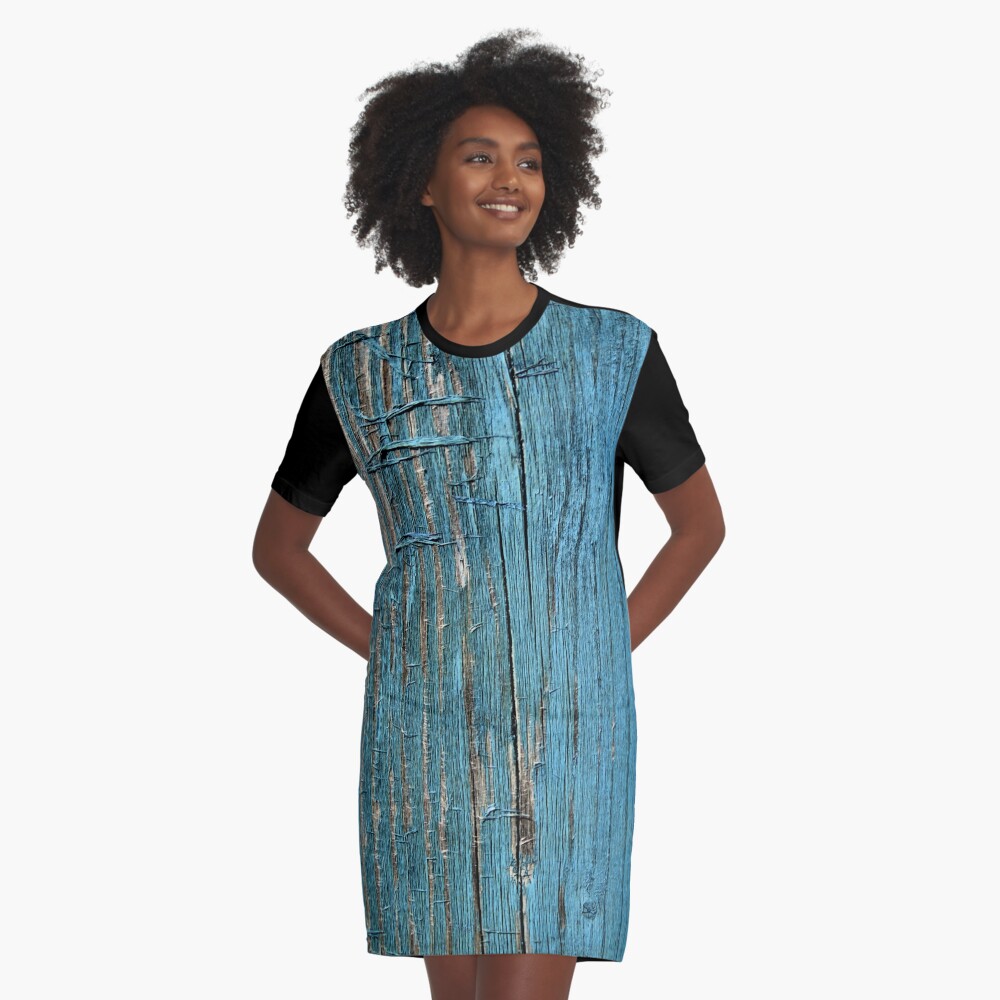 Rustic wood effect shabby print in turquoise Graphic T-Shirt Dress