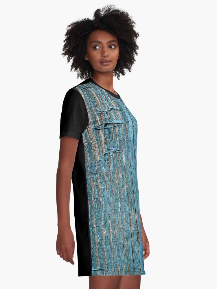 Alternate view of Rustic wood effect shabby print in turquoise Graphic T-Shirt Dress