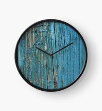 Rustic wood effect shabby print in turquoise Clock
