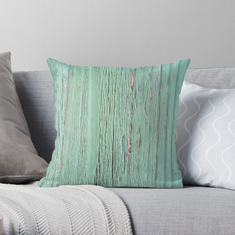 Rustic weathered wood mint shabby texture Throw Pillow