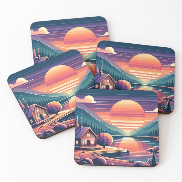 Item preview, Lakeside Sunset Haven - Vibrant Landscape Illustration designed and sold by RyanBelandres.