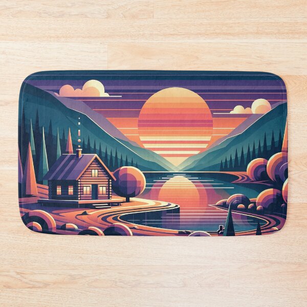 Item preview, Lakeside Sunset Haven - Vibrant Landscape Illustration designed and sold by RyanBelandres.