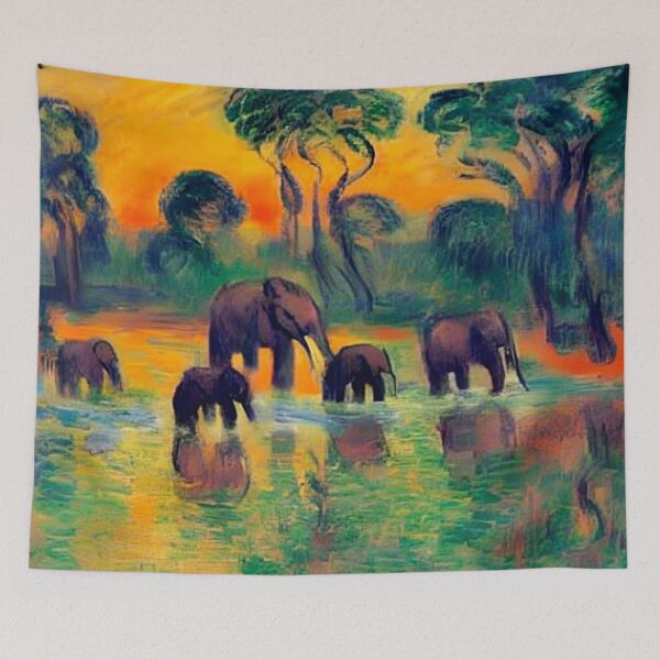 Item preview, Elephants bathing in river designed and sold by George Hutton Hunter.