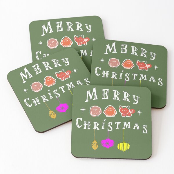 Item preview, Merry Christmas - three animals in pink, orange and red, Christmas baubles and Christmas wishes designed and sold by SplashTastic.