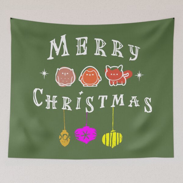 Item preview, Merry Christmas - three animals in pink, orange and red, Christmas baubles and Christmas wishes designed and sold by SplashTastic.