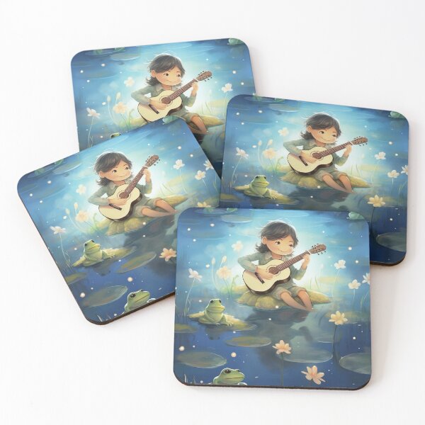 Item preview, Girl playing guitar to frogs designed and sold by cute-animals99.