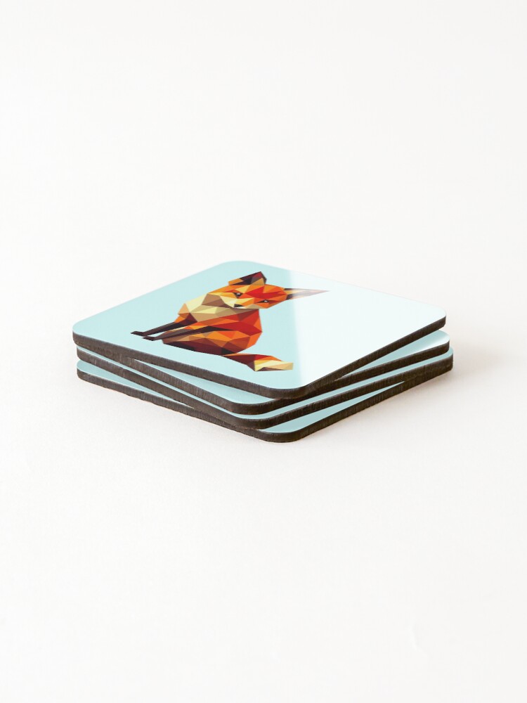 Thumbnail 4 of 5, Coasters (Set of 4), Orange Poly Fox designed and sold by QuickSticker.