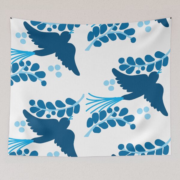 Item preview, Talavera bird 3, cyan and navy blues designed and sold by elizdesign.