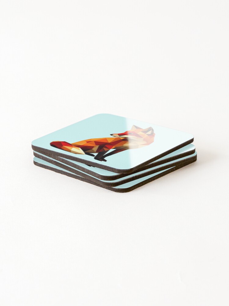 Thumbnail 4 of 5, Coasters (Set of 4), Red Low Poly Fox designed and sold by QuickSticker.