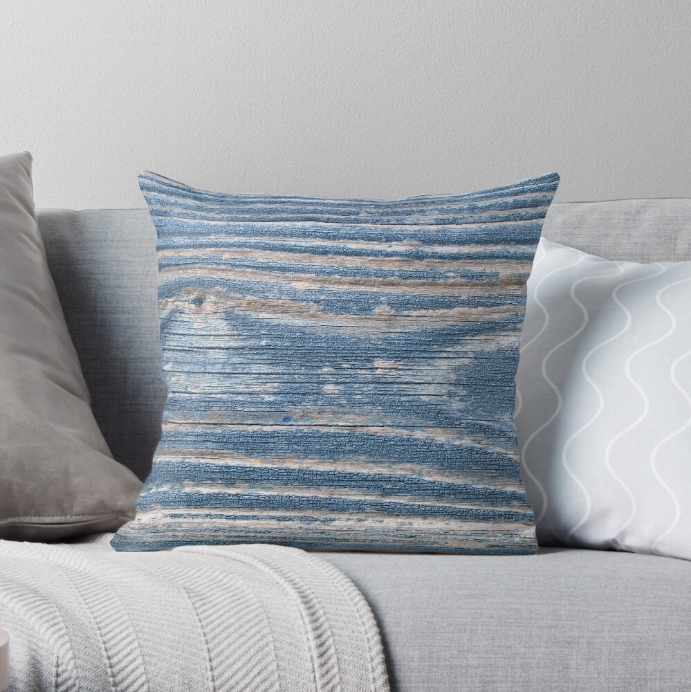 Rustic weathered wood in blue Throw Pillow