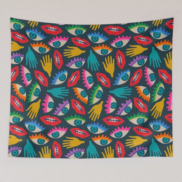 Item preview, DISEMBODIED Surrealism Eyes Mouth Lips Hands in Rainbow Brights - UnBlink Studio by Jackie Tahara designed and sold by Jackie Tahara of UnBlink Studio.