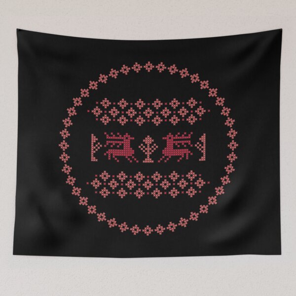 Item preview, Traditional Scandinavian cross stitch pattern, red reindeer on a black background. designed and sold by My-fake-places.