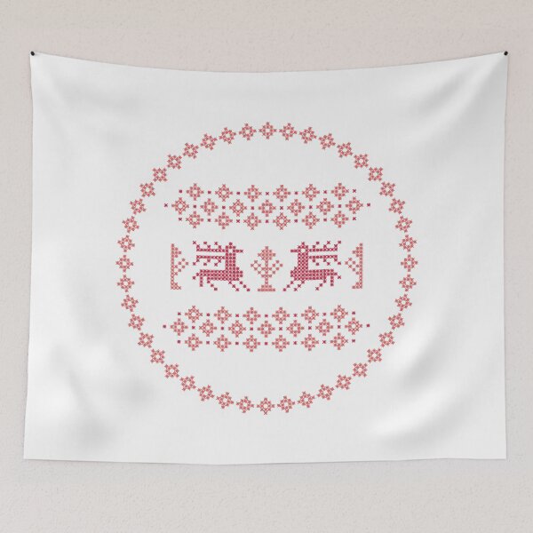 Item preview, Traditional Scandinavian cross stitch pattern, red reindeer on a white background. designed and sold by My-fake-places.